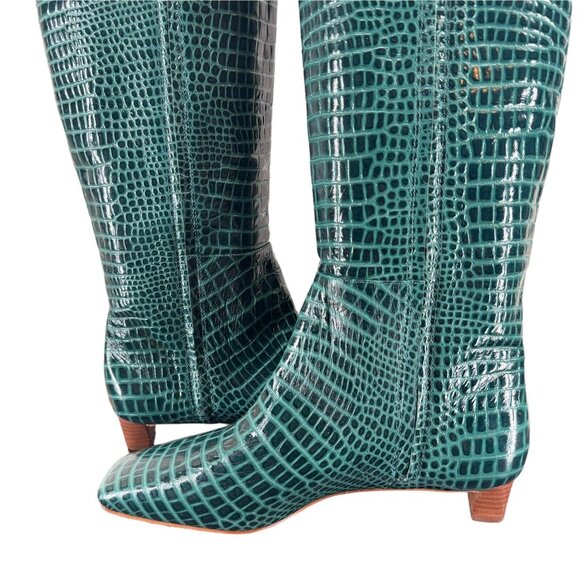 Frances Valentine Mackie Knee High Boots Green Croc Embossed Leather 11 $598 - Picture 8 of 11